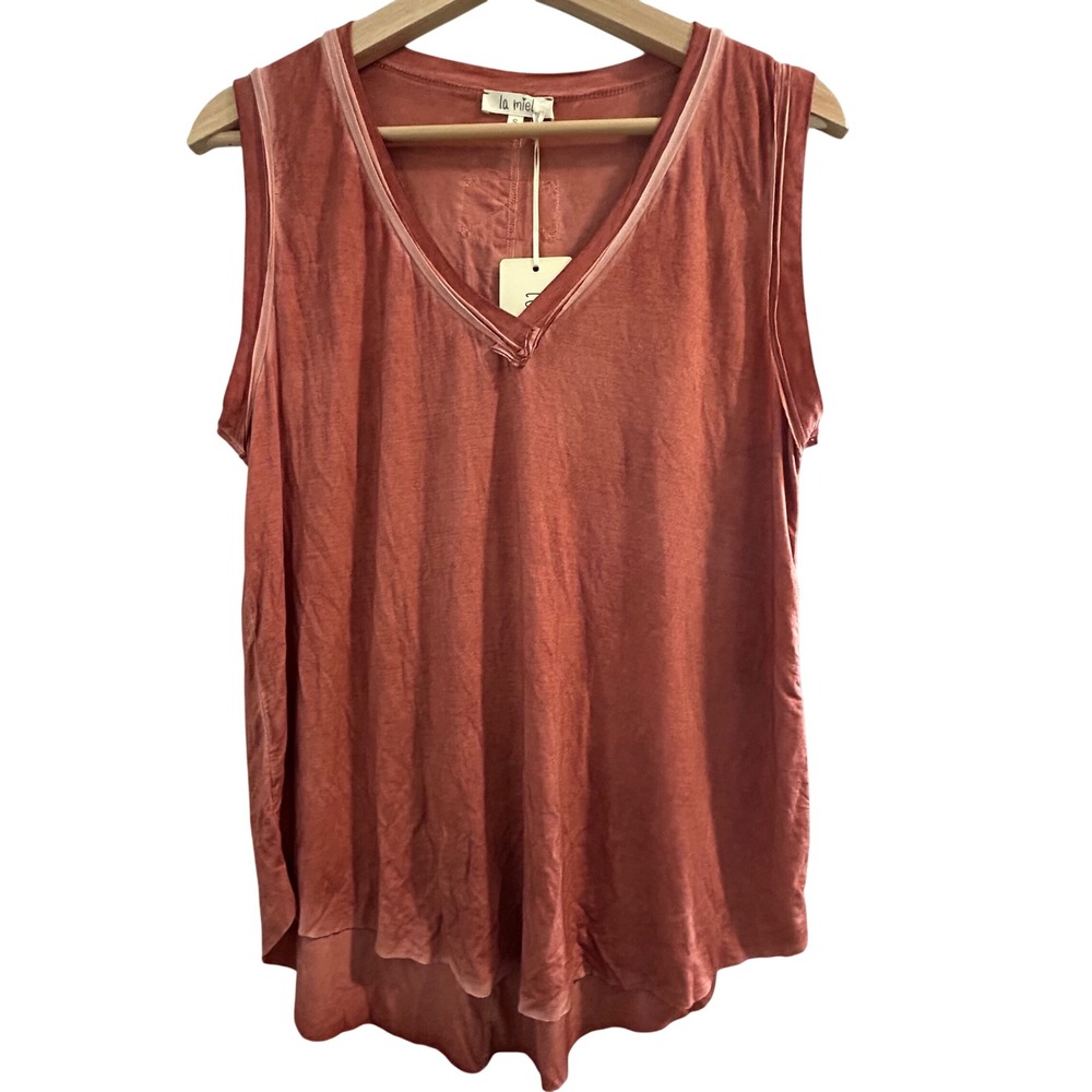 La Miel Terracotta V-Neck Sleeveless Tank Top Boho Small NEW $24
